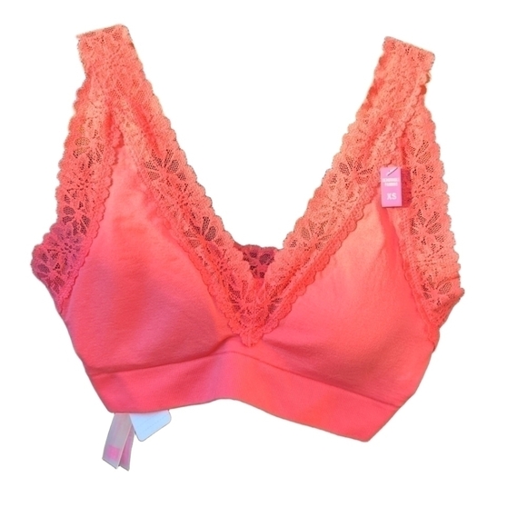 NWT Victoria's Secret Pink bralette XS coral pink floral lace vneck - Picture 1 of 10